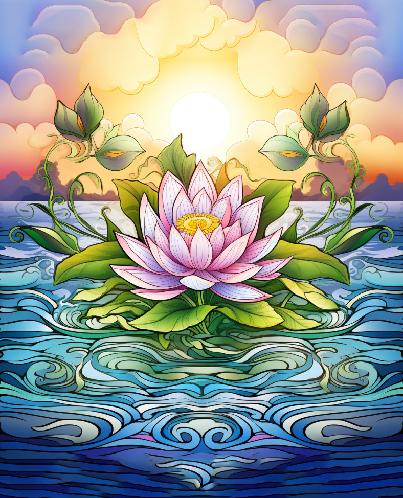 illustration of a lily flower on a pad in stylized water. part of the benefits of coloring blog post by happy colorist