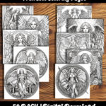 Angels downloadable coloring pages by Happy Colorist