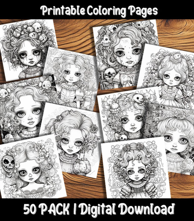 Creepy Girl Coloring Pages Printable 50 Pack | Happy Colorist