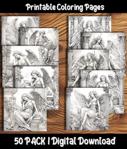 Angels downloadable coloring pages by Happy Colorist