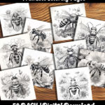 bee coloring pages by Happy Colorist