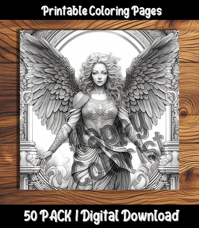 Angels downloadable coloring pages by Happy Colorist