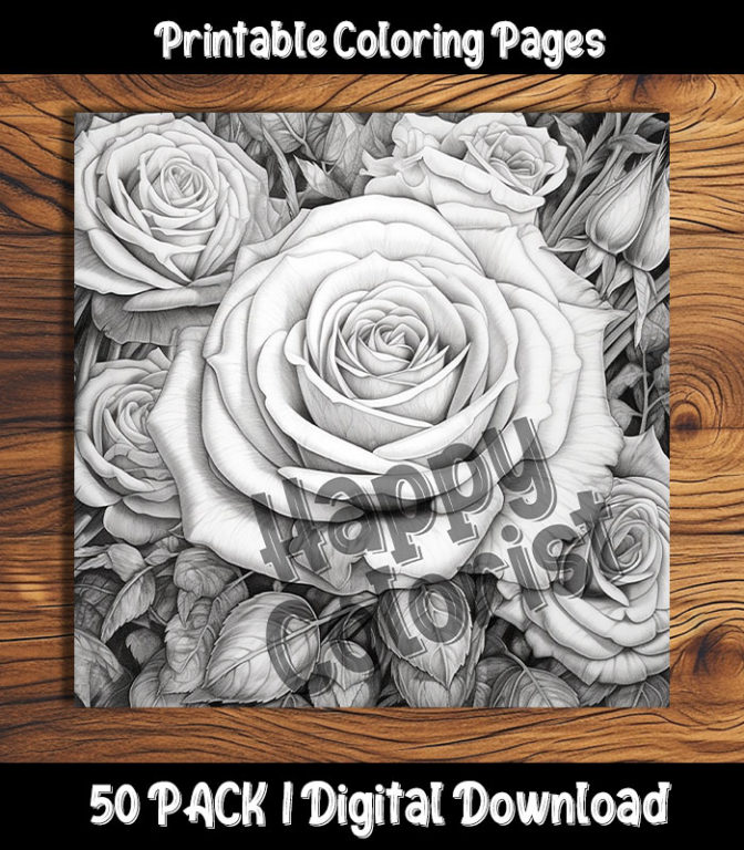 roses coloring pages by Happy Colorist