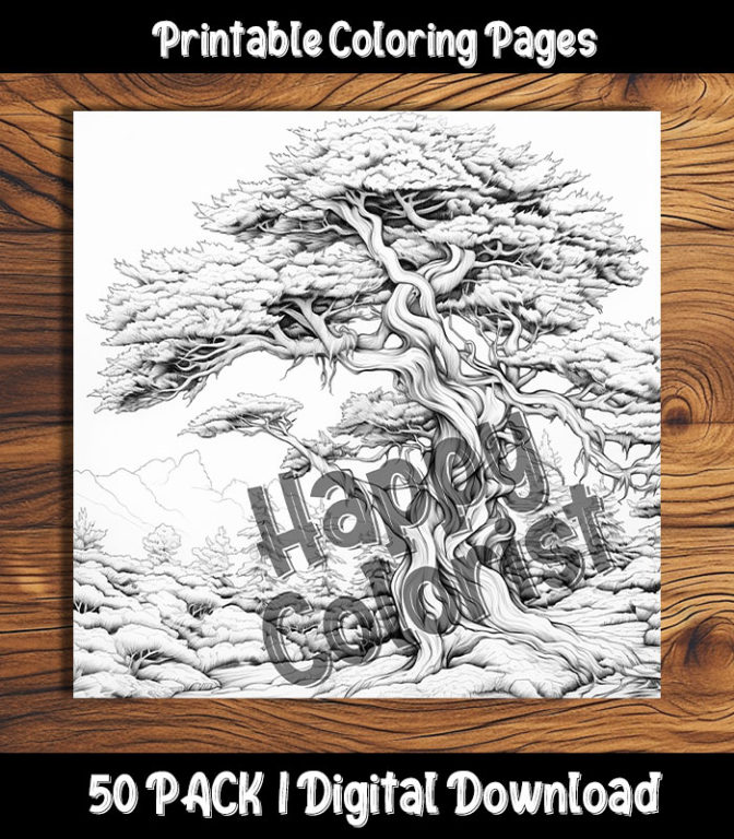 tree coloring pages by happy colorist