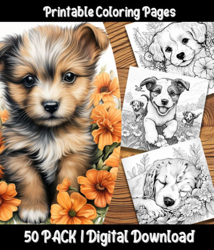 puppy coloring pages by happy colorist