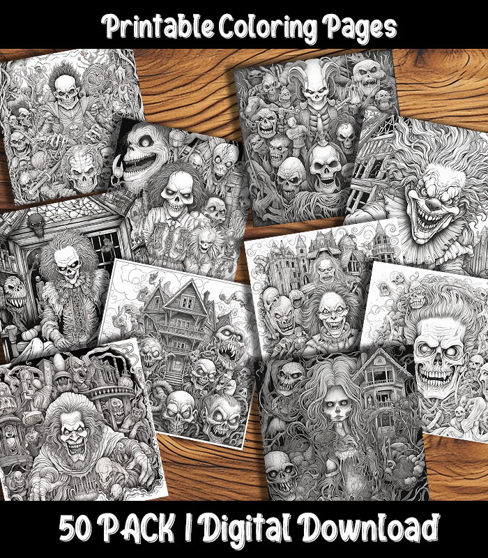 Assorted Horror Theme Coloring Pages | Happy Colorist