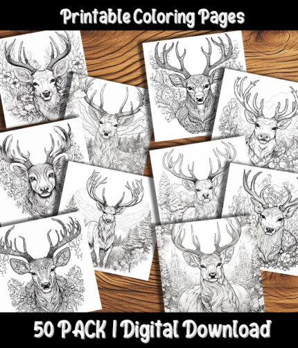 deer coloring pages by happy colorist