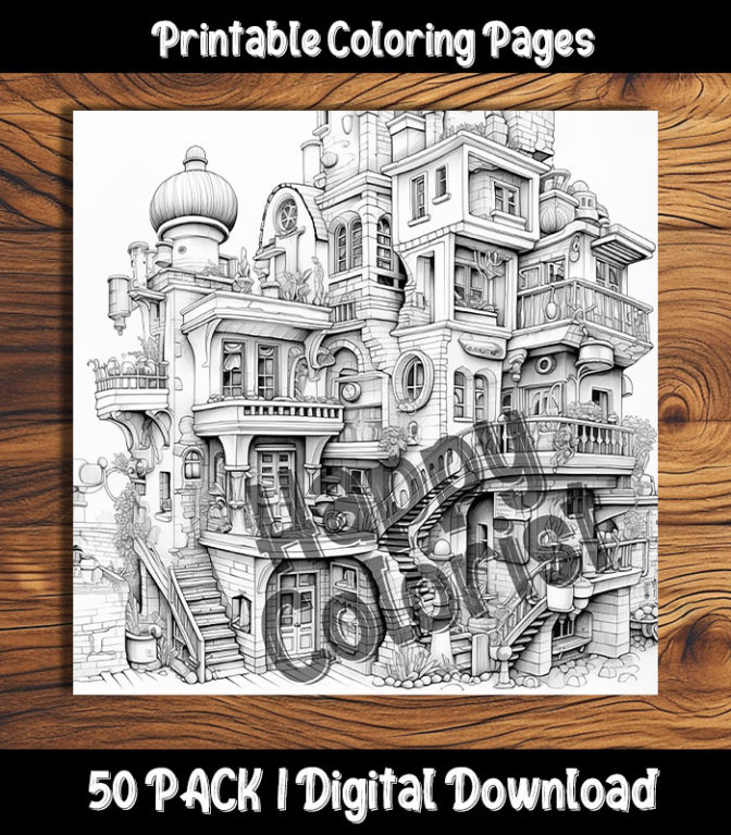 architecture coloring pages by happy colorist