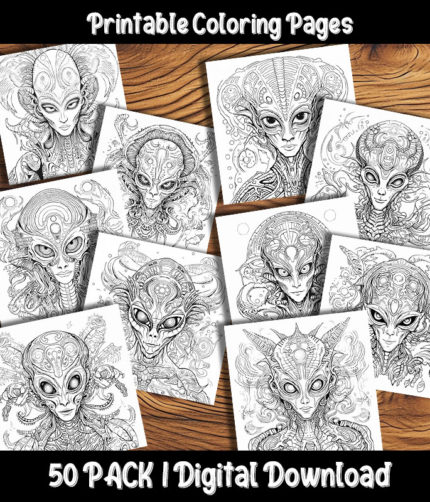 alien coloring pages by happy colorist