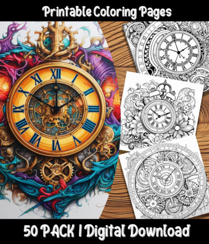 clock coloring pages by happy colorist
