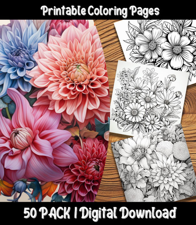 Floral Coloring Pages Digital 50 Pack | Happy Colorist