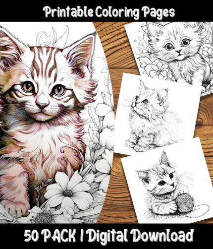 kitten coloring pages by happy colorist