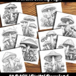 mushroom coloring pages by happy colorist