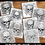 skull coloring pages by happy colorist
