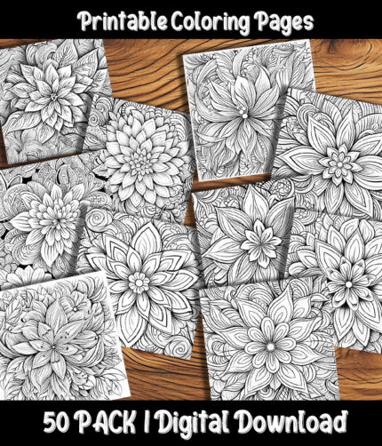 stylized flower coloring pages by happy colorist