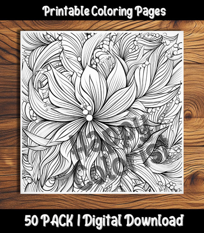 stylized flower coloring pages by happy colorist