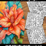 stylized flower coloring pages by happy colorist