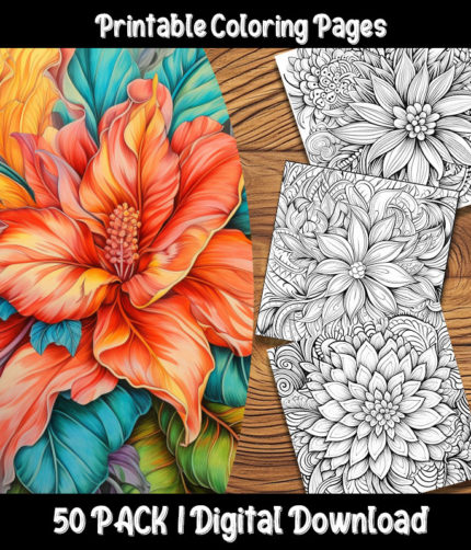 stylized flower coloring pages by happy colorist