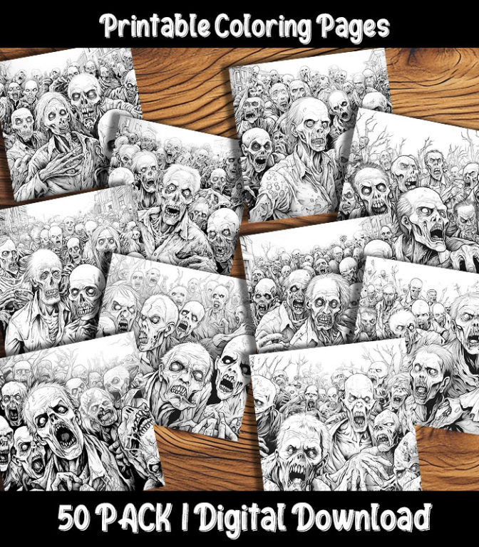 Zombie Coloring Pages Digital 50 Pack | Happy Colorist