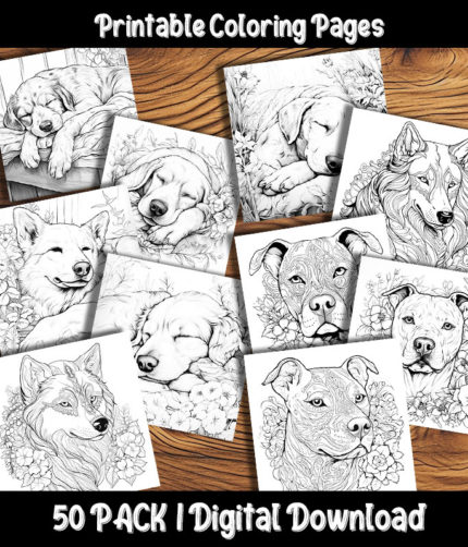 dog coloring pages by happy colorist