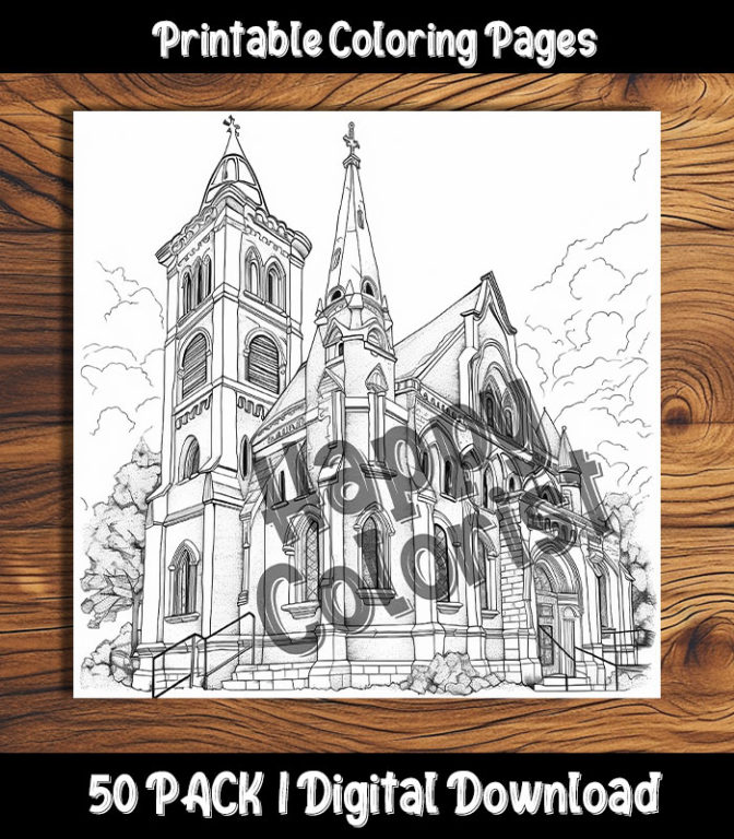 church coloring pages by happy colorist