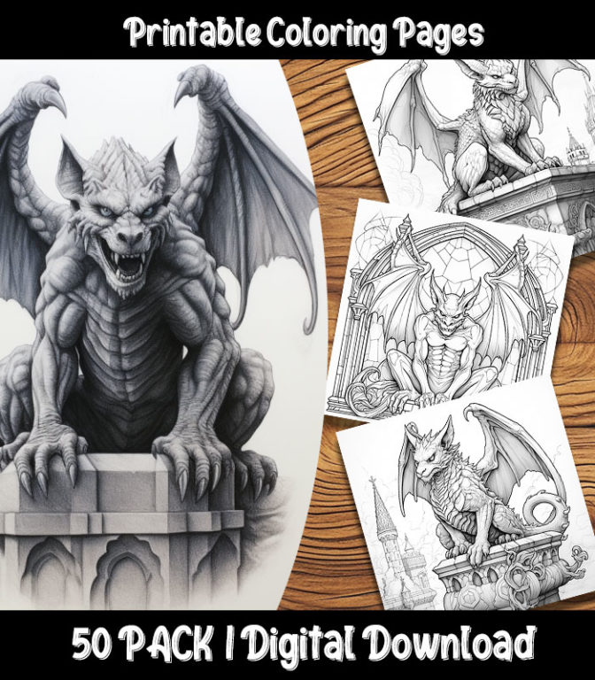 Gargoyle Coloring Pages Digital 50 Pack Happy Colorist