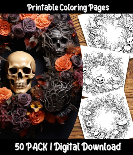 halloween wreath coloring pages by happy colorist