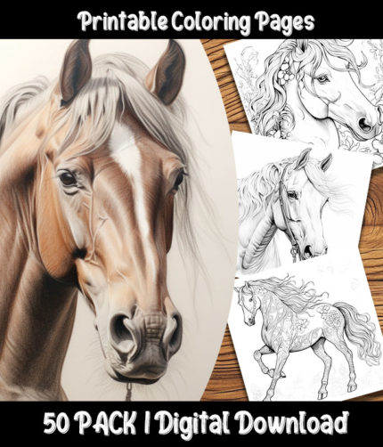 horses coloring pages by happy colorist