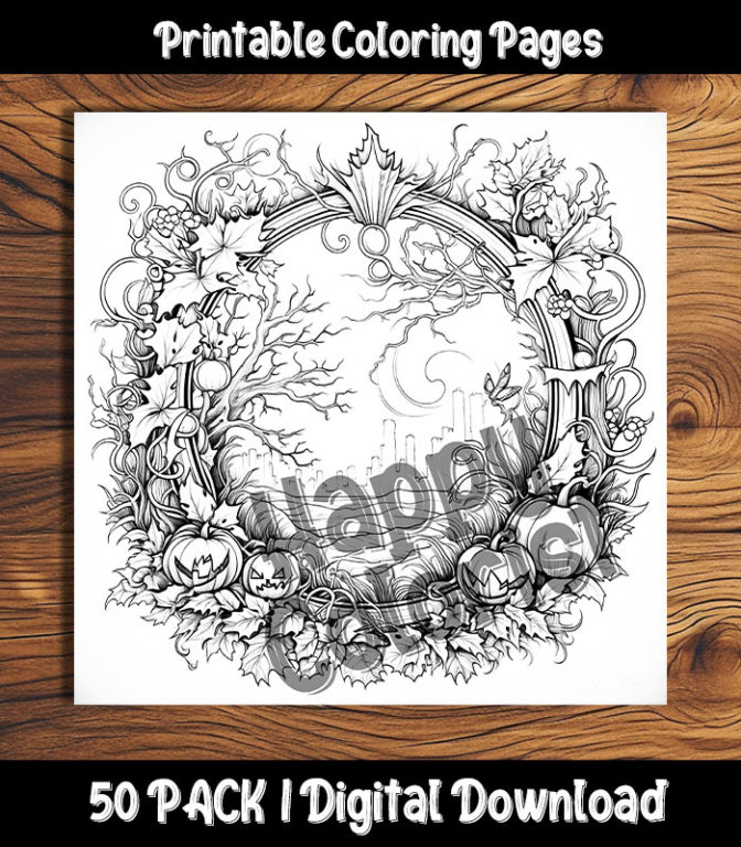 halloween wreath coloring pages by happy colorist