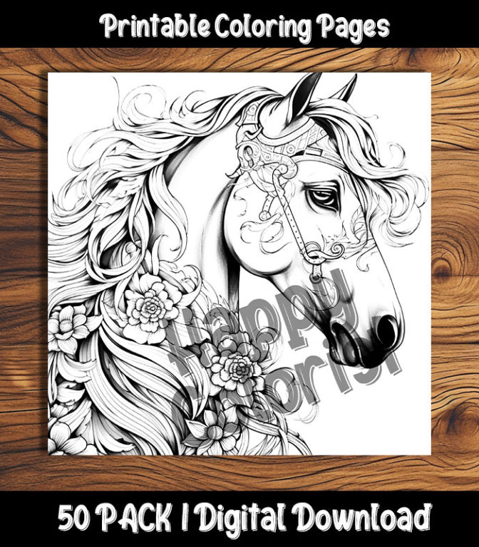 horses coloring pages by happy colorist