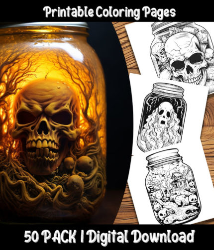halloween jar coloring pages by happy colorist