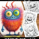 monster coloring pages by happy colorist