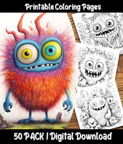 monster coloring pages by happy colorist