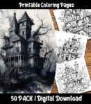 haunted house coloring pages by happy colorist