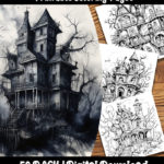 haunted house coloring pages by happy colorist