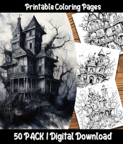 haunted house coloring pages by happy colorist
