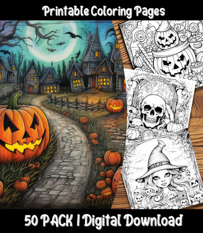 Halloween Coloring Pages Digital 50 Pack | Happy Colorist