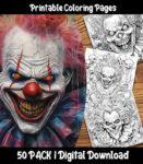 creepy clown coloring pages by happy colorist