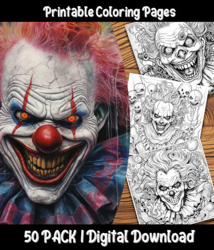 creepy clown coloring pages by happy colorist