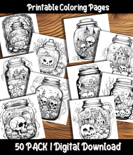 halloween jar coloring pages by happy colorist
