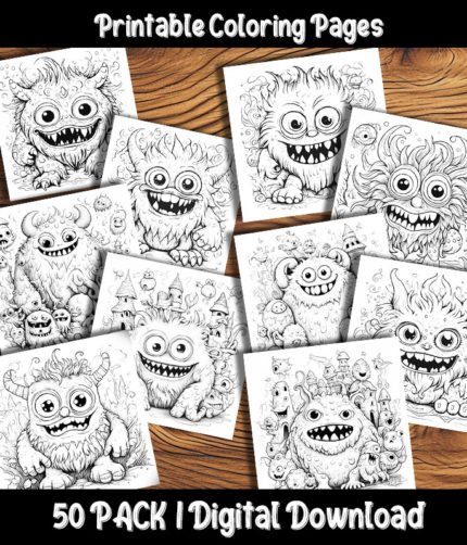 monster coloring pages by happy colorist