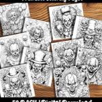 creepy clown coloring pages by happy colorist