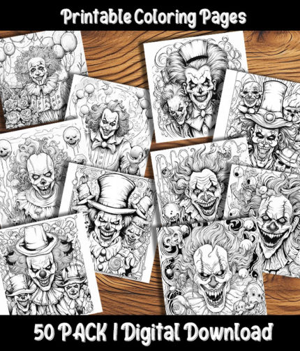 creepy clown coloring pages by happy colorist