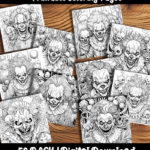 creepy clown coloring pages by happy colorist