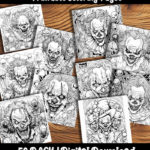 creepy clown coloring pages by happy colorist