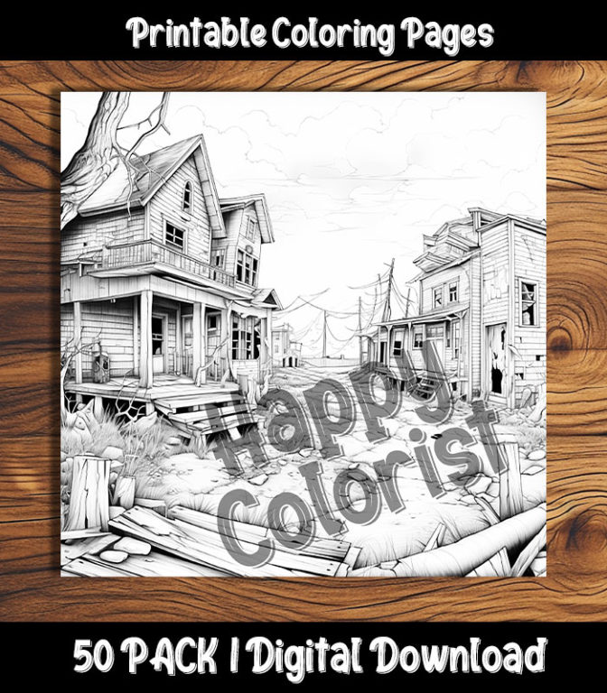 ghost town coloring pages by happy colorist