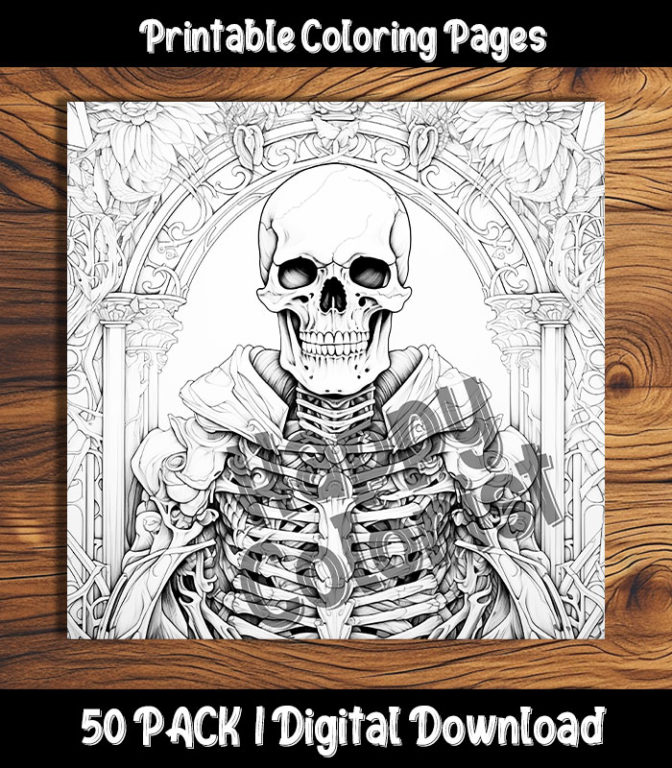 skeleton coloring pages by happy colorist