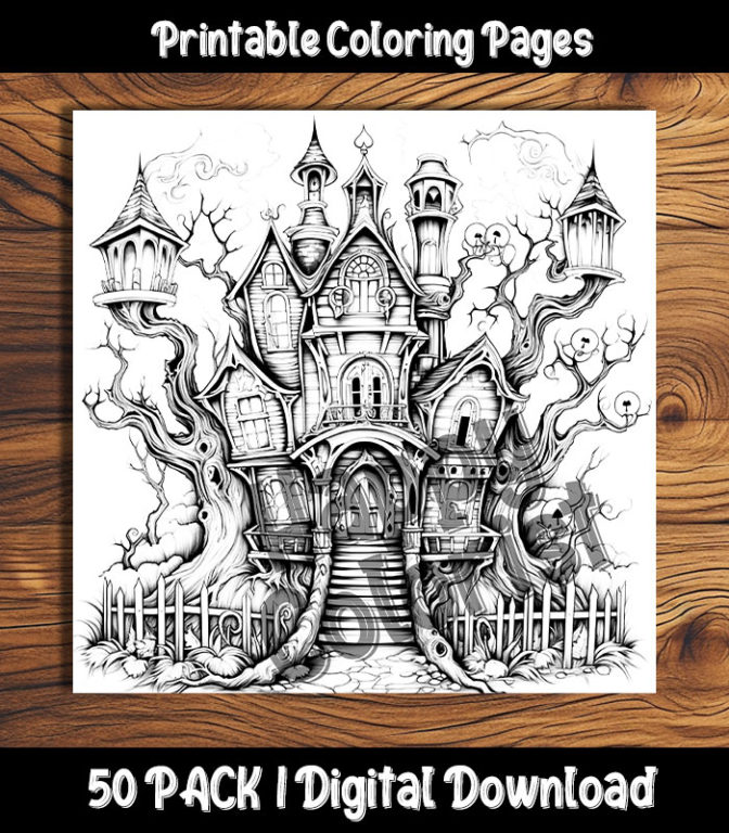 haunted house coloring pages by happy colorist