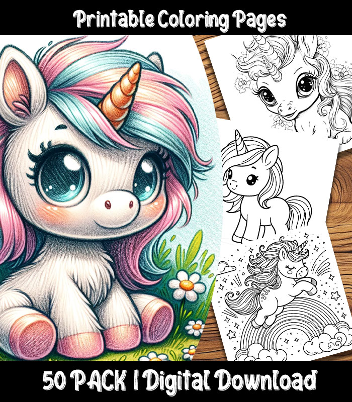 Cute White Baby Unicorn with Blue Hair, Sitting Posters, Art Prints by -  Interior Wall Decor #1387842