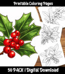 christmas holly coloring pages by happy colorist